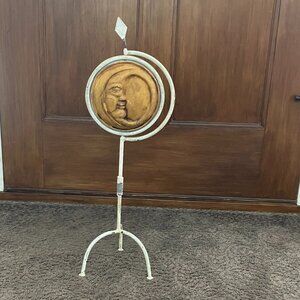 Vintage Celestial Globe Sculpture – 23" Tall, Rustic White Finish